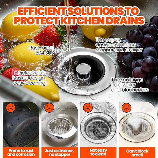 Kitchen Sink Drain Strainer & Sink Stopper, Upgraded Stainless Steel Drain Plug - Image 2
