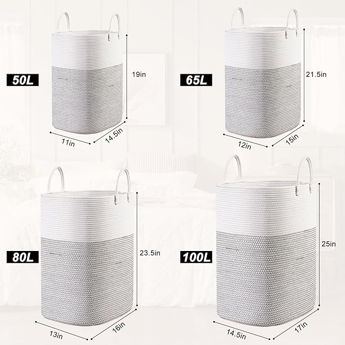 Woven Laundry Basket for Clothes, 80L Large Rectangle Laundry Hampers - Image 8