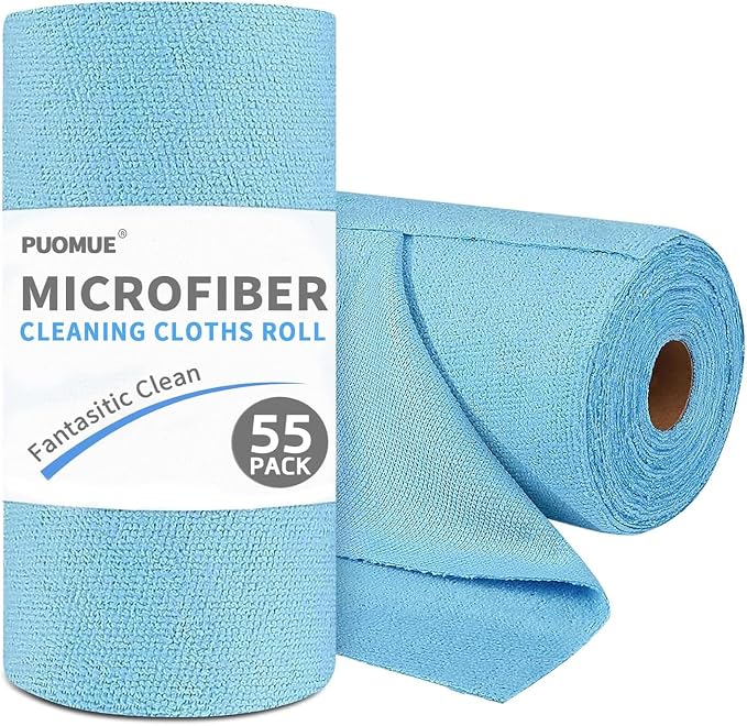55 Pack Microfiber Cleaning Cloth Roll, Tear Away Reusable Towels, Ultra by Puomue