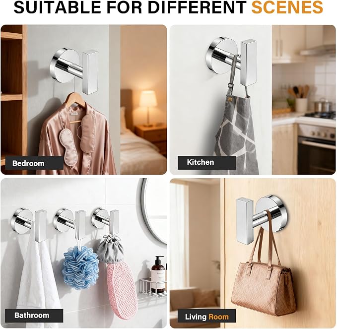 Nolimas Towel Hooks for Bathrooms, Chrome Polished Towel Hook for Kitchen - Image 7