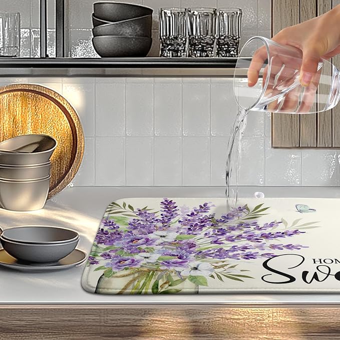 Spring Lavender Floral Dish Drying Mats Spring Summer Dish Mat Purple Flowers - Image 5