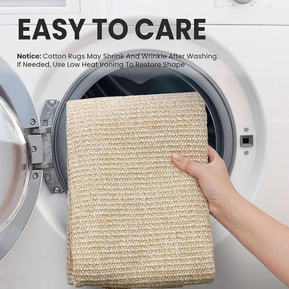 EARTHALL Washable Area Rug 2x3 Ft Non Slip Rugs for Entryway Braided Small Throw Rugs with Rubber Backing Door Mat Indoor Outdoor Entrance Rug for Kitchen Foyer Front Door, Golden Beige/White
