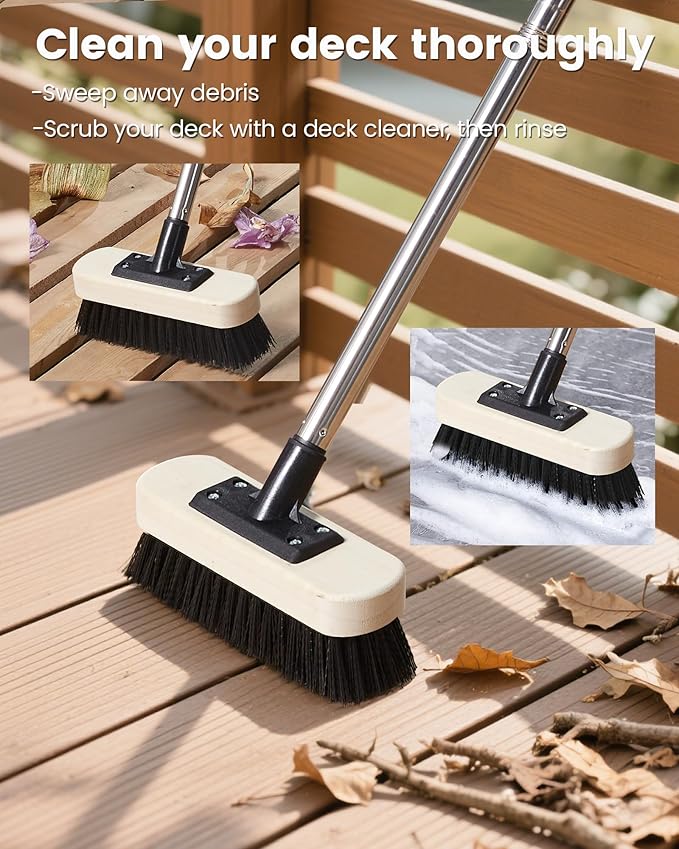 Voomey 7.5-Inch Heavy-Duty Deck Brush Kit, 51 Inch Adjustable Extension Rod - Image 2
