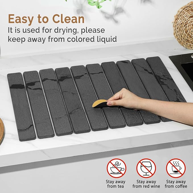 Large Stone Dish Drying Mat for Kitchen Counter, Foldable Water Absorbing - Image 5