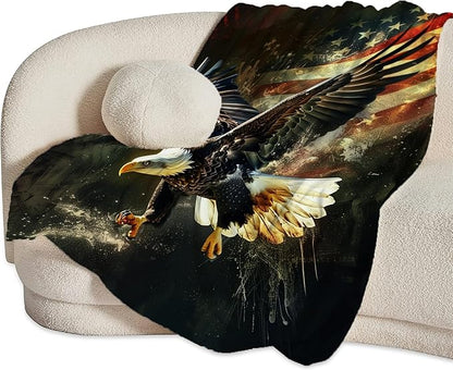 American Eagle Bald Eagle Throw Blanket and Decor With American Flag Design for All Ages - Soft Warm Cozy Fleece for Couch, Sofa, Bed 60"x50"