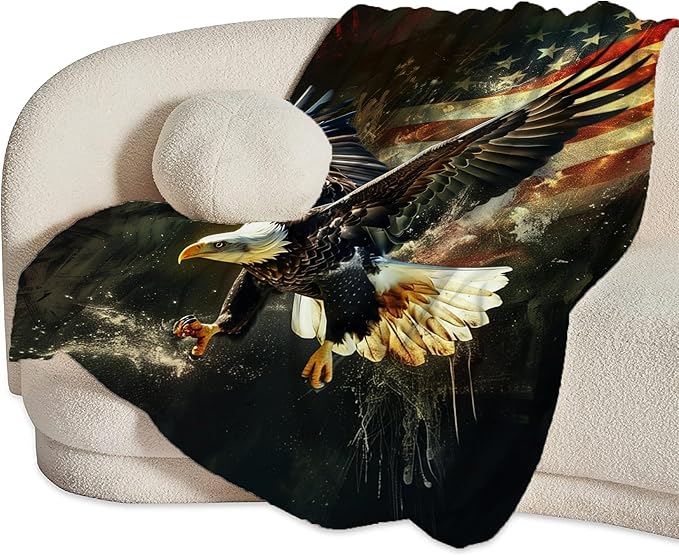 American Eagle Blanket Bald Eagle Throw Blanket Eagle Gifts and Decor American Flag Blanket for Girls Women Boys Men Soft Warm Cozy Fleece Blanket for Couch Sofa Bed 80"x60"