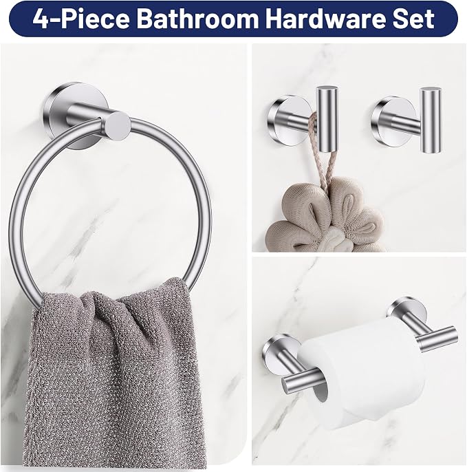 Brushed Nickel Bathroom Hardware Set, 4-Piece Towel Holder Set Include Double - Image 2