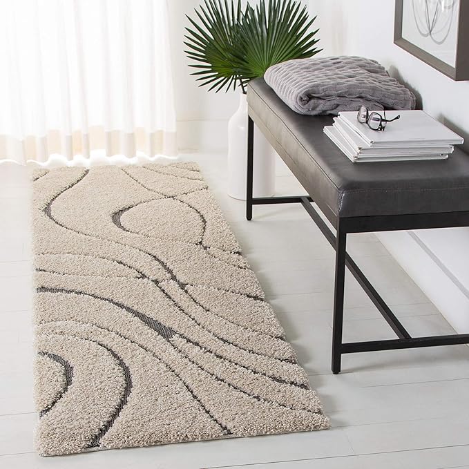 SAFAVIEH Florida Shag Collection Runner Rug - 2'3" x 13', Cream & Grey, Non-Shedding & Easy Care, 1.2-inch Thick Ideal for High Traffic Areas in Living Room, Bedroom (SG471-1180)