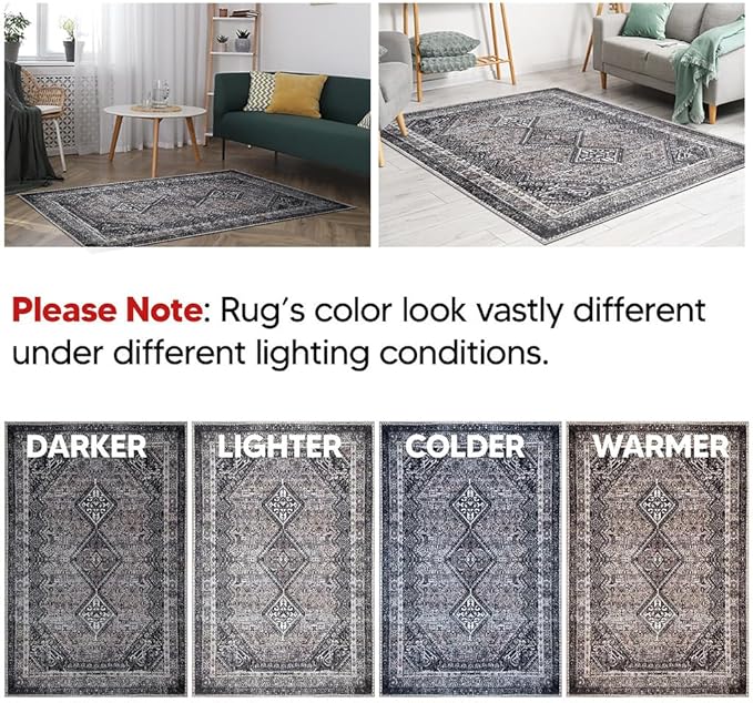 Keen Home Design 4x6 Rug - Machine Washable Area Rug with Non-Slip Backing, Ideal for Living Room, Dining Room, Bedroom - Vintage, Easy Clean, Durable, Low Pile Rug - (4' x 6')