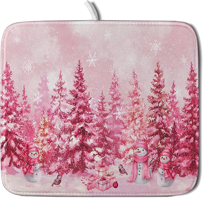 Pink Winter Dish Drying Mat Forest Washable Drying Matt Kitchen Counter by Giwawa