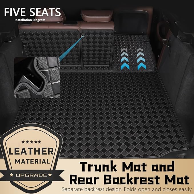 Cargo Mat & Backrest Mats for 2014-2018 Mazda 3 Hatchback Accessories, All Weather Waterproof Rear Cargo Liner Rear Trunk Liner Back Seat Cover Protector