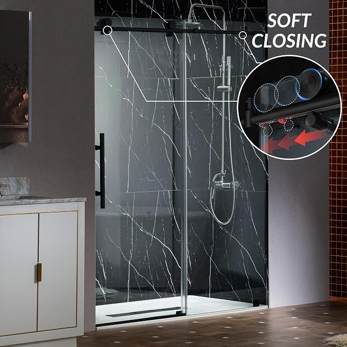 Woodbridge Frameless Single Sliding Shower Doors in Matte Black Finish - Image 2