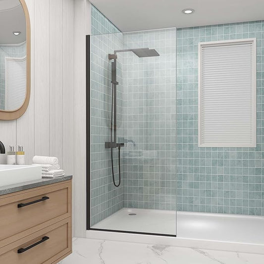 Sunrosa 32"×76" Shower Glass Panel, 8mm Thick Shower Screen, Matte Black by ElevateYourEverydayShower
