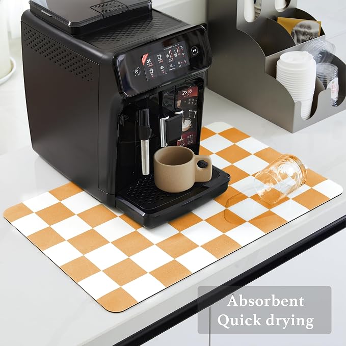 Checkered Dish Drying Mat for Kitchen Counter, Coffee Bar Station Accessories - Image 4