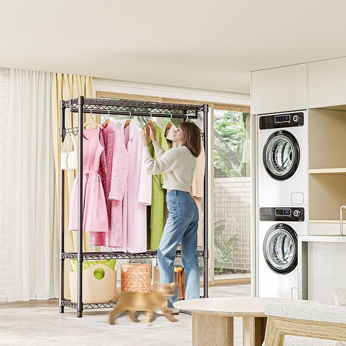 Heavy Duty Rolling Garment Rack 3 Tiers Adjustable Wire Shelving Clothes Rack - Image 6