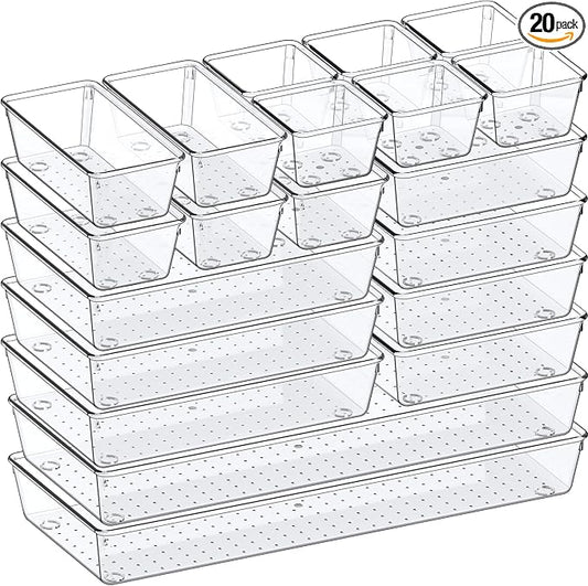 Criusia Drawer Organizer, 5-Size Versatile Bathroom and Vanity Organizer Trays by Criusia