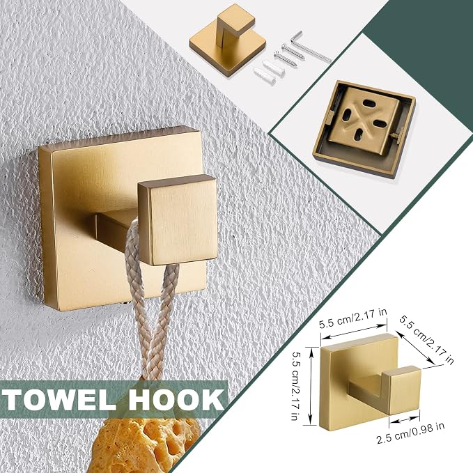 Brushed Gold Bathroom Towel Bar Sets Premium Stainless Steel 4-Piece Bathroom - Image 3