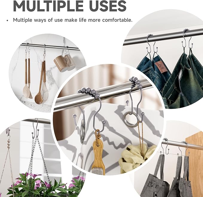 Shower Curtain Hooks, Shower Curtain Rings Rust Proof Double Hook Shower - Image 6