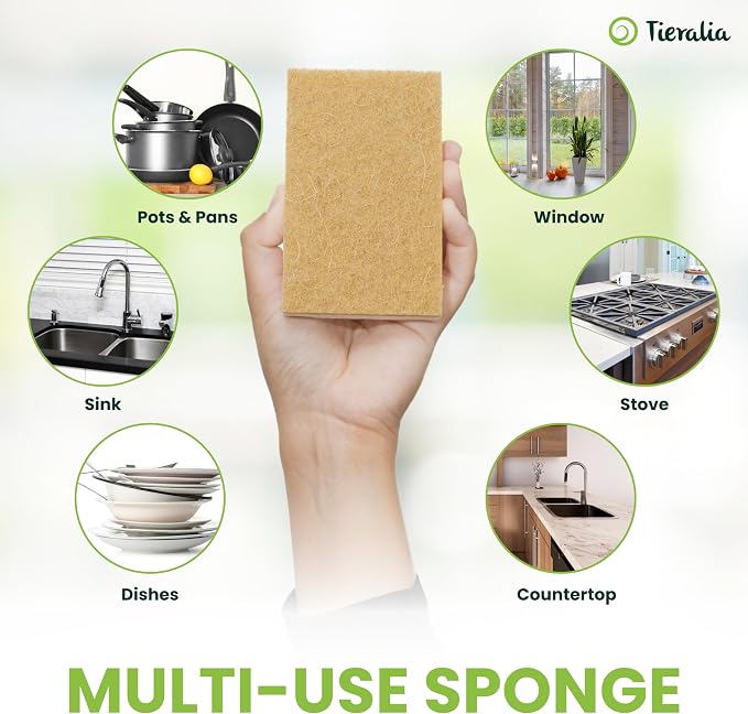 Tieralia Natural Dish Sponge Set – 6-Pack Eco-Friendly & Compostable Scrubbers - Image 4