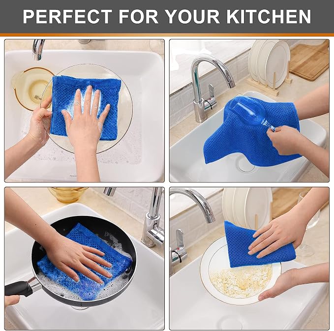 Kitinjoy 100% Cotton Kitchen Dish Cloths, 6 Pack Waffle Weave Ultra Soft - Image 4