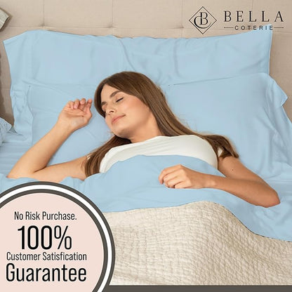 Bella Coterie Luxury Bamboo Viscose Queen Size Sheet Set | 100% Organically Grown | Ultra Soft | Cooling for Hot Sleepers | 18" Deep Pocket [Coastal Blue]