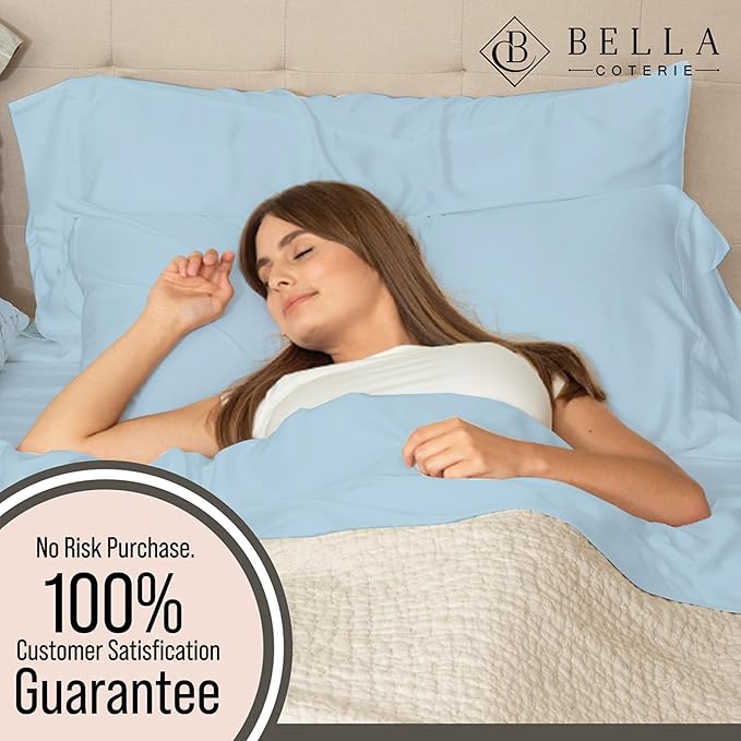 Bella Coterie 6 Piece Luxury Bamboo Viscose California King Size Sheet Set | 100% Organically Grown | Cooling for Hot Sleepers | 18" Deep Pocket | Soft & Hypoallergenic | 4 Pillowcases [Coastal Blue]