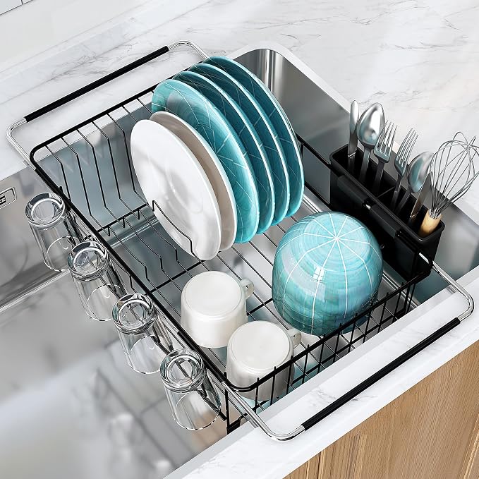 Over The Sink Expandable Dish Drainer Drying Rack in Stainless Steel by MAJALiS