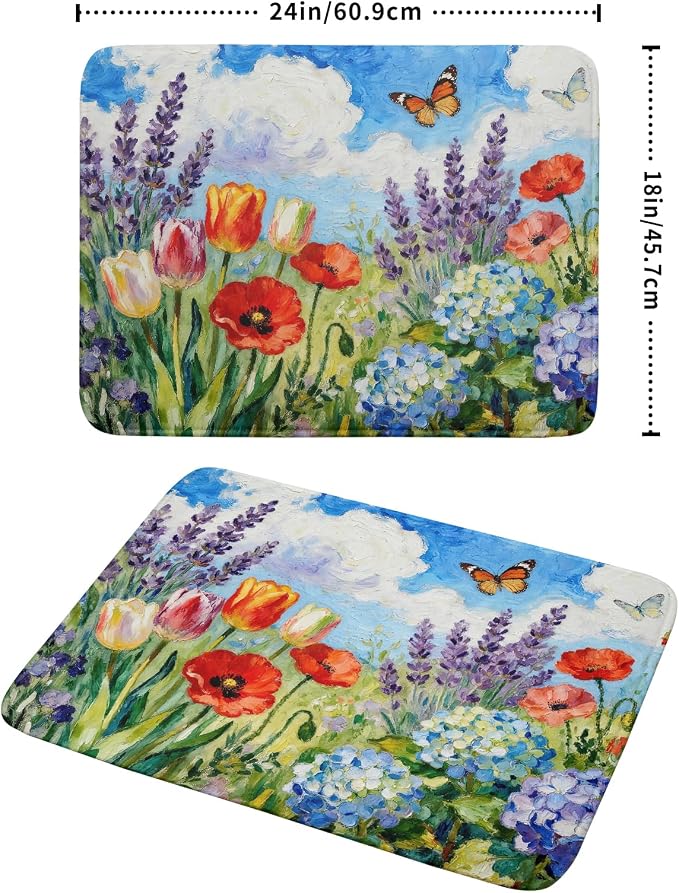 Spring Floral Dish Drying Mat for Kitchen Counter 18x24 Green Purple Blue - Image 2