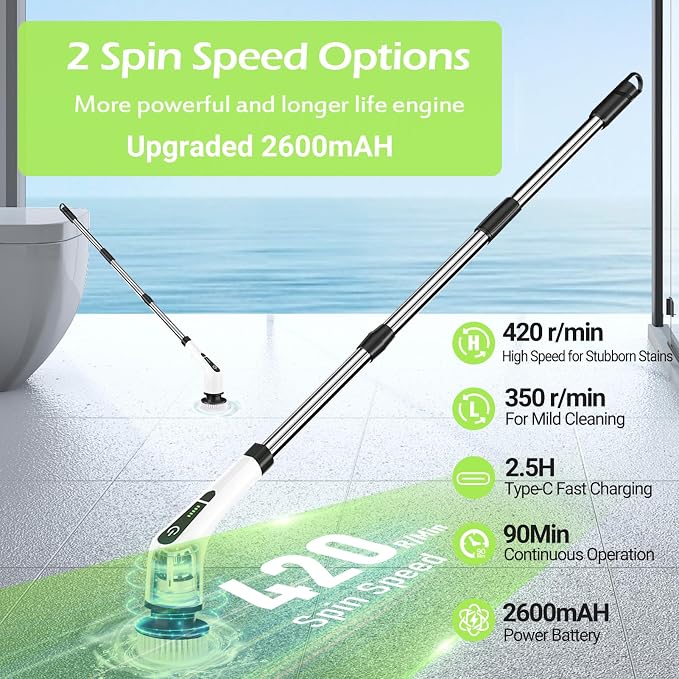 Electric Spin Scrubber, Cordless Bathroom Tub Scrubber - Image 2