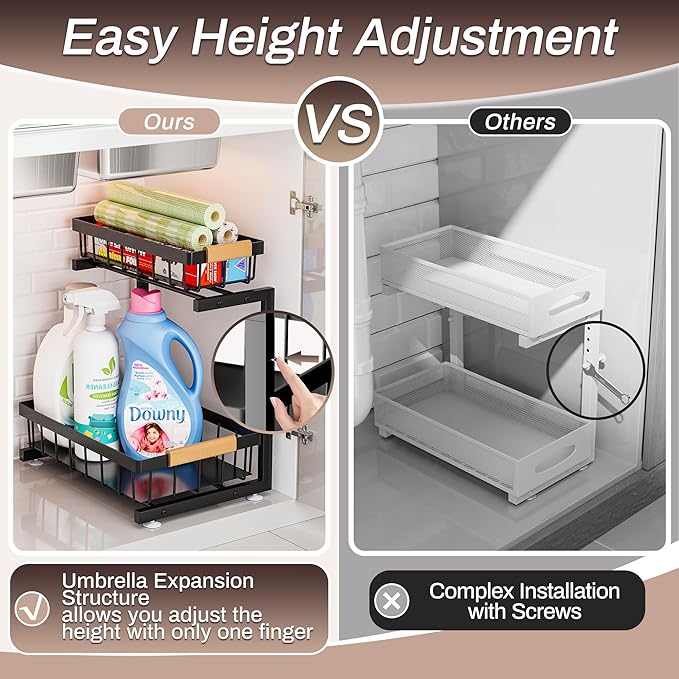 ADBIU Under Sink Organizer, 2 Pack 2 Tier Expandable Height Pulling Out Kitchen - Image 3