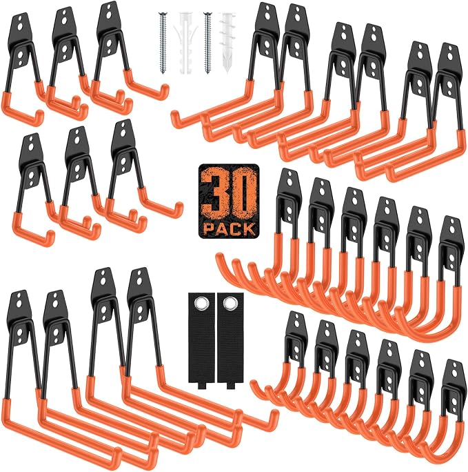 30 Pack Garage Hooks Heavy Duty, Rust-Resistant Solid Steel Wall Mount Hangers by Cpais