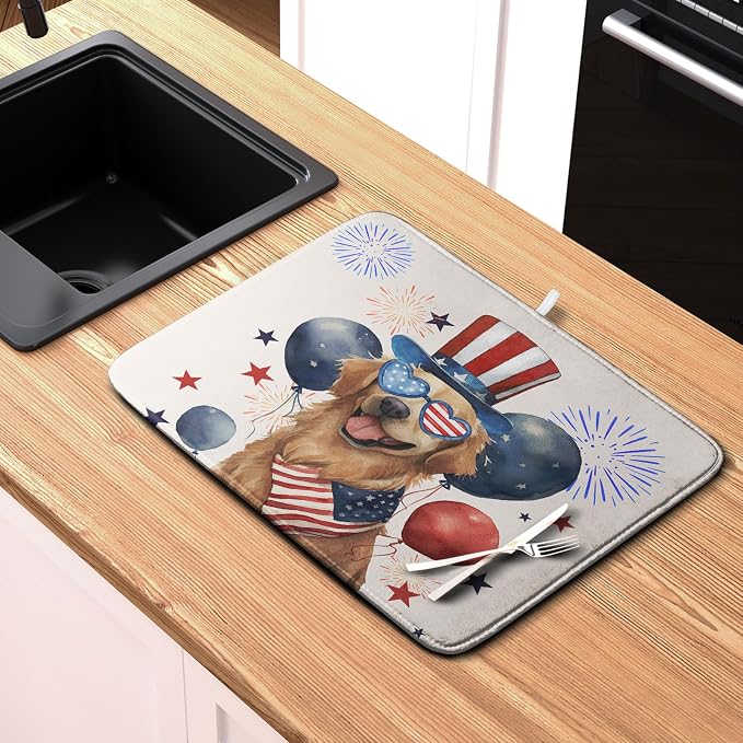 4th of July Patriotic Dog Dish Drying Mat 16 x 18 Inch US Independence Day Blue - Image 6
