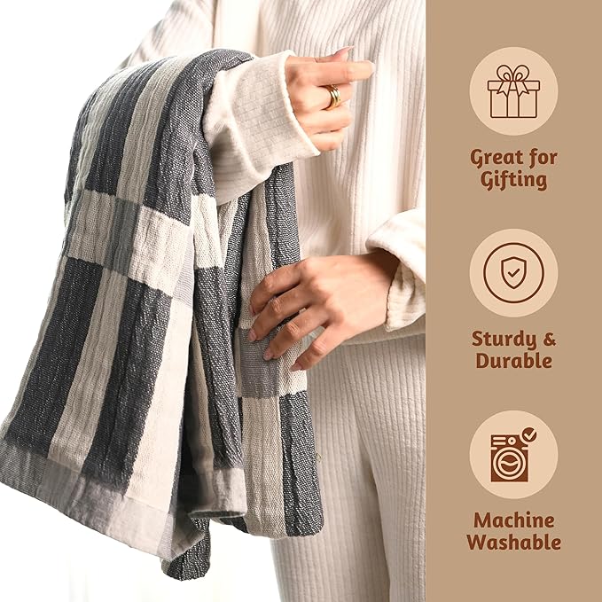 Folkulture Throw Blanket for Couch 50" x 60", 100% Recycled Cotton Blanket and Throws for Chair, Soft Throw Blanket for Bed or Bed Throws for Sofa, Boho