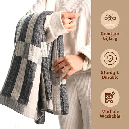 Folkulture Throw Blanket for Couch 50" x 60", 100% Recycled Cotton Blanket and Throws for Chair, Soft Throw Blanket for Bed or Bed Throws for Sofa, Boho