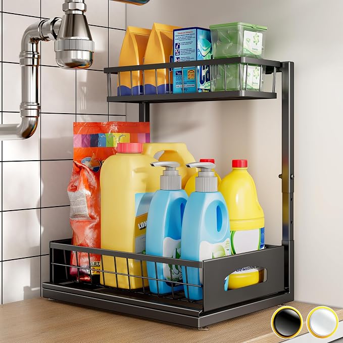 Under Sink Organizer and Storage, Height Adjustable Cabinet Organizer by Fabutier