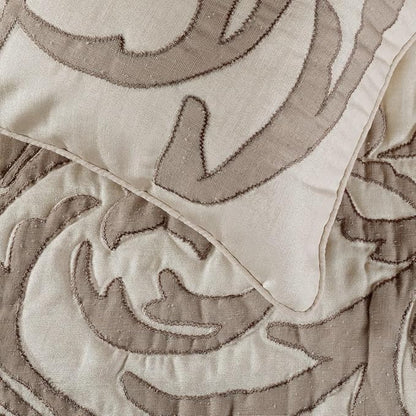 The HomeCentric Decorative Ivory & Beige Full 68 x 18 inch Bed Runner with Matching Pillow Cover, Linen Lurex Applique Bed Scarf, Abstract Modern - Pretty Dainty