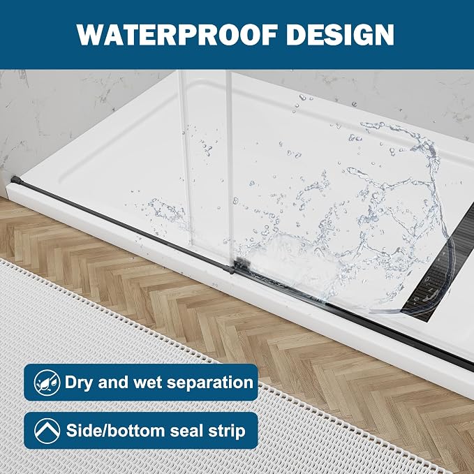 Frameless Sliding Shower Door 56–60" W x 76" H, 5/16" Tempered Glass - Image 8