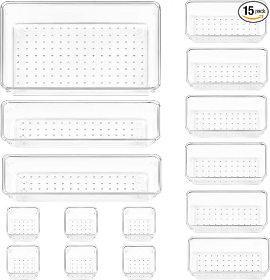 Vtopmart 15 PCS Clear Plastic Drawer Organizers Set, 4-Size Versatile Bathroom by Vtopmart