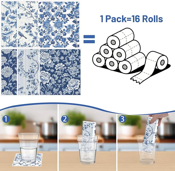 Blue Floral Swedish Dishcloths for Kitchen, 6 Pack Reusable Dish Paper Hand - Image 3