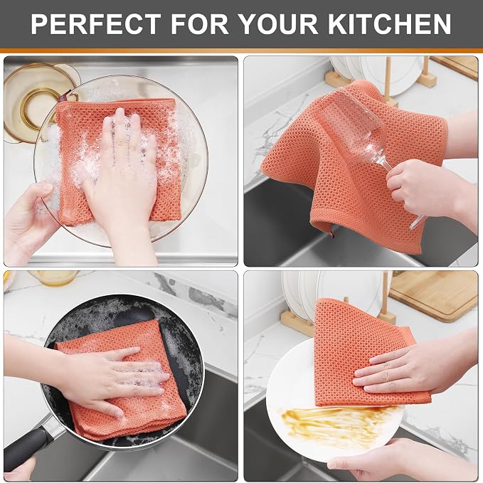 Kitinjoy 100% Cotton Kitchen Dish Cloths, 6 Pack Waffle Weave Ultra Soft - Image 4