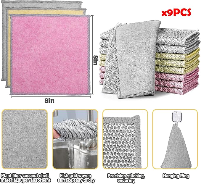 XANGNIER 9 Pcs Non Scratch Wire Dishcloth, 2025 New Upgrade Steel Wool Cleaning - Image 8