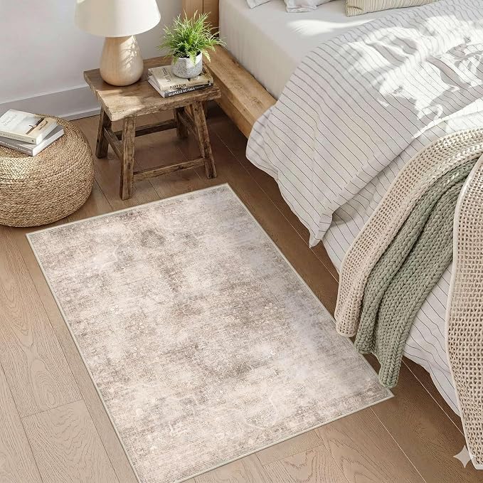 2x3 Beige Brown Entryway Rug, Small Neutral Area Rugs - Image 3