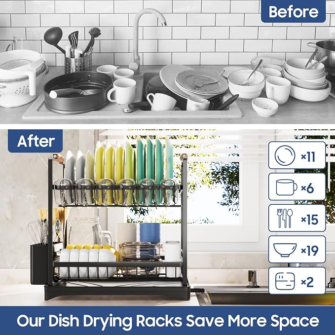 2-Tier Large Dish Drying Rack for Kitchen Counter - Image 2