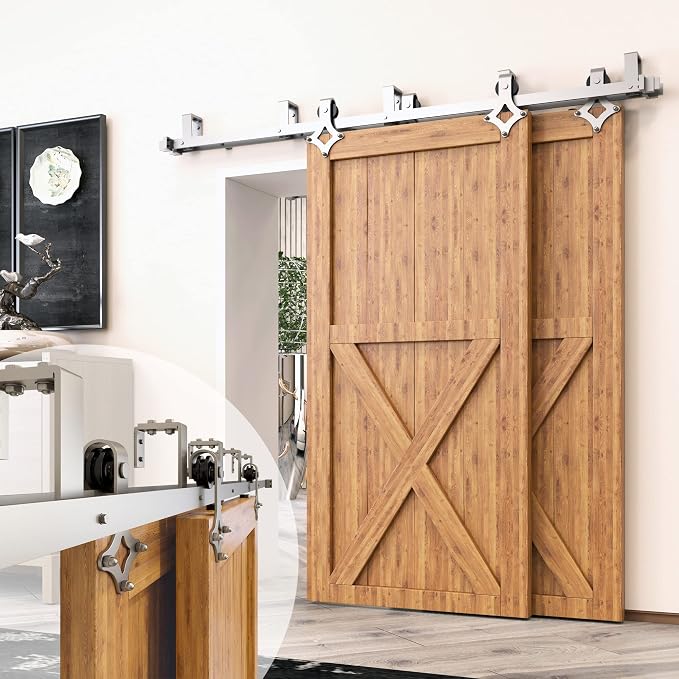 Homacer Brushed Nickel Double Track U-Shape Bypass Sliding Barn Door Hardware by HOMACER