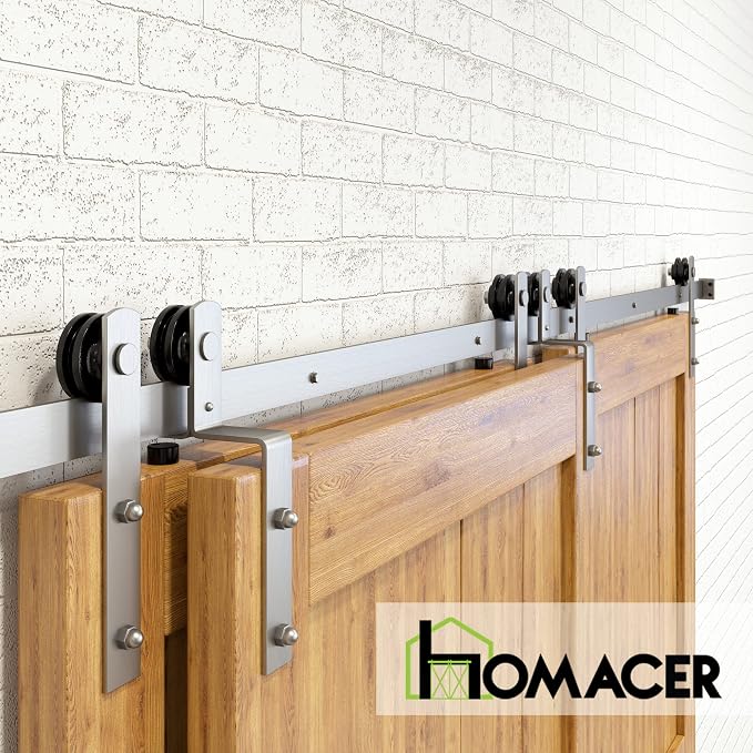 Homacer Brushed Nickel Single Track Bypass Sliding Barn Door Hardware Kit - Image 6
