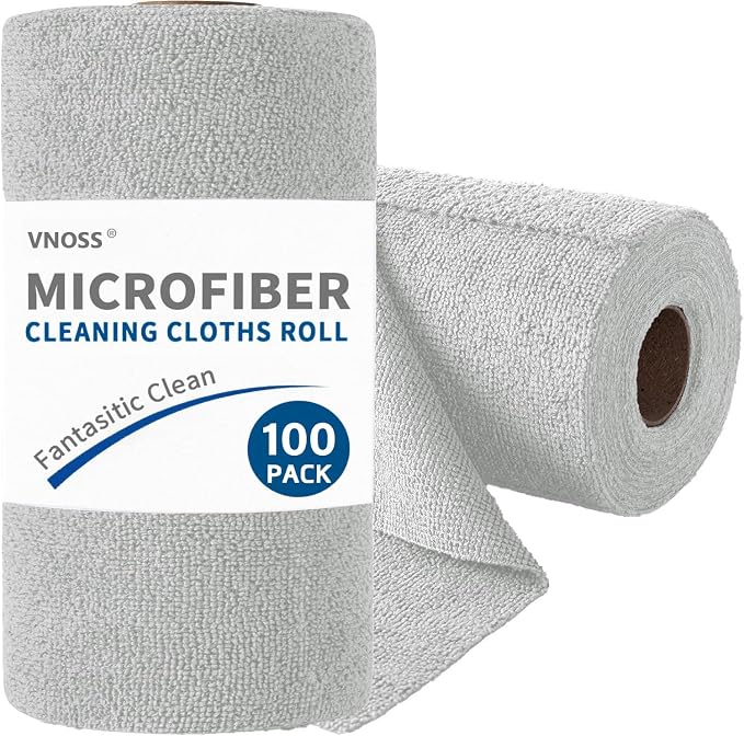 100 Pack Microfiber Cleaning Cloth Roll, Tear Away Reusable Towels, Ultra by Vnoss
