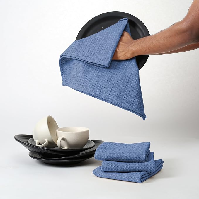 Sky Blue Waffle Kitchen Towels, 16x26 Inches, 100% Cotton, Quick Drying - Image 7