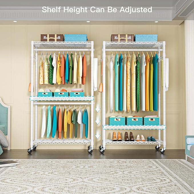 FUTASSI P1 Heavy Duty Garment Rack, 3 Tiers Adjustable Rolling Metal Closet - Image 3