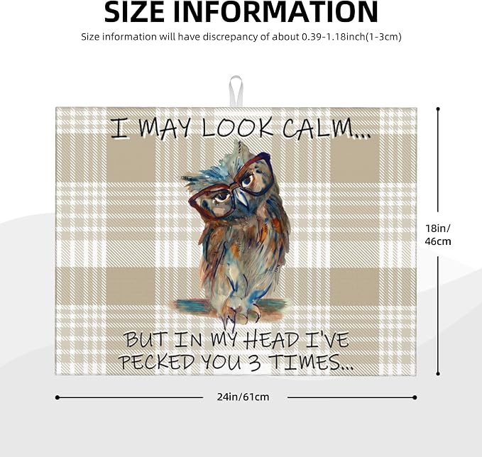 Kitchen Drying Mat Funny Owl Dish Drainer Mat - Image 4
