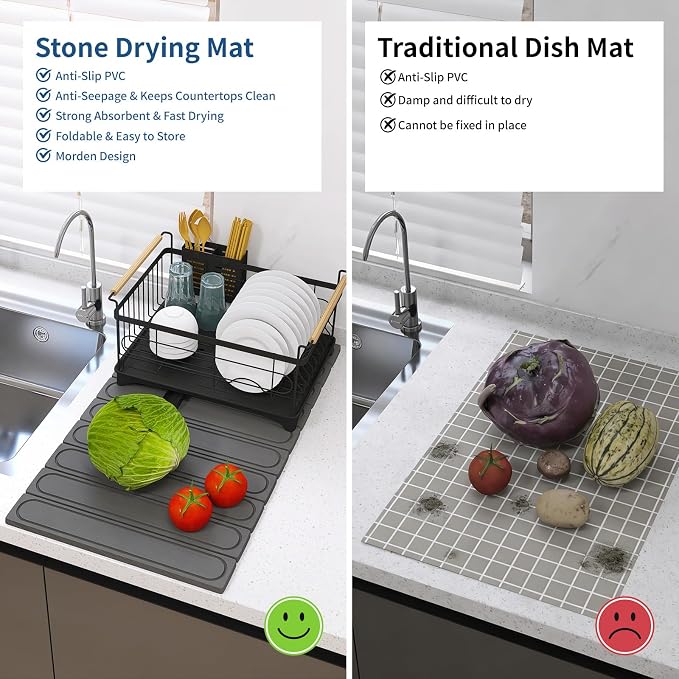 Hopegiver Stone Drying Mat for Kitchen Counter, Super Absorbent, Non-Slip & - Image 6